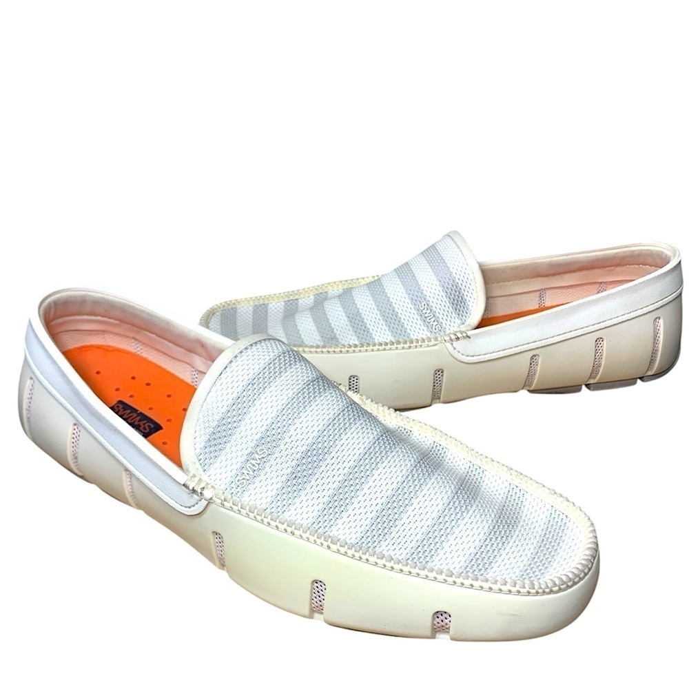 Swims Venetian Loafer Striped Men Sz 12 Cream White Boat Sport Shoes Resort Prep